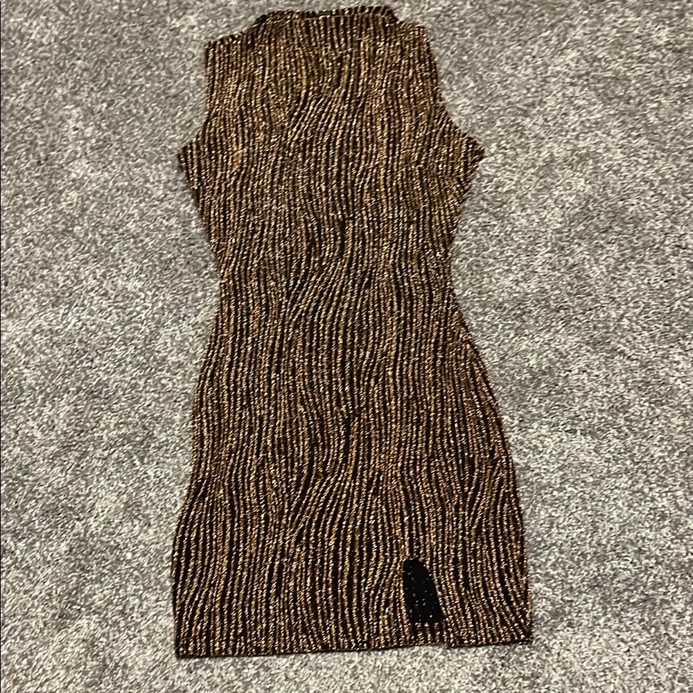 Brown Mock Neck Sleeveless Mini Dress with Slit